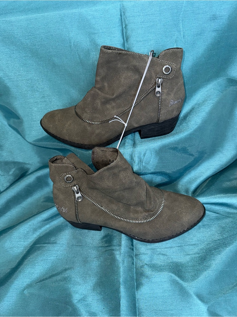 Blowfish Suede-Look Ankle Booties w/ Side Zip & Zip accent on front - size 8.5